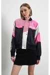 Siyah Pembe Blok Renkli Bomber Ceket