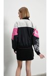 Siyah Pembe Blok Renkli Bomber Ceket