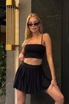 Siyah Piliseli Etek Crop İkili Takım