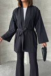 Siyah Poplin Kumaş Oversize Kimono