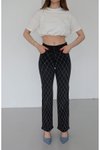 Siyah Renk Loose Fit Önü Starlight Parlak Taşlı Tasarım Denim