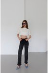 Siyah Renk Loose Fit Önü Starlight Parlak Taşlı Tasarım Denim