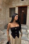 Siyah Straplez Aksesuar Detaylı Ottoman Crop Bluz