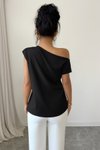 Siyah Tek Omuz Detay Scuba Krep Kumaş Bluz