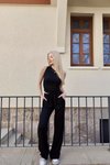 Siyah Tek Omuz Gofre Kumaş Alt Üst İkili Takım