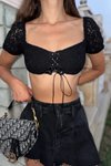 Siyah Transparan Dantel Crop