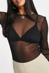 Siyah Tül Uzun Kollu Transparan Sexy Bluz