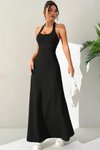 Black Long Halterneck Scuba Crepe Fabric Dress