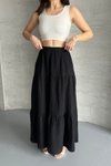 Siyah Uzun Büzgülü Katlı Müslin Kumaş Etek