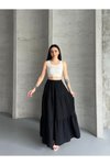 Siyah Uzun Büzgülü Katlı Müslin Kumaş Etek