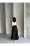 Siyah Uzun Büzgülü Katlı Müslin Kumaş Etek