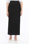 Siyah Uzun Cep Detaylı Poli Viskon Kalem Etek