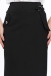 Siyah Uzun Cep Detaylı Poli Viskon Kalem Etek