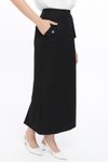 Siyah Uzun Cep Detaylı Poli Viskon Kalem Etek