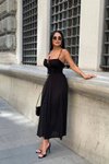 Siyah Uzun Gwen Askılı Elbise