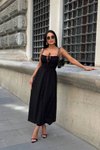 Siyah Uzun Gwen Askılı Elbise