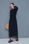 Siyah Uzun Krep Cepli Katlanabilir Kollu Büzgülü Yazlık Elbise