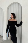 Siyah Uzun Madonna Yaka İspanyol Kol Kazak Triko Elbise