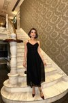 Siyah Uzun Nell Fırfır Detay Askılı Elbise