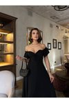 Siyah Uzun Off-shoulder Elbise