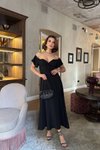 Siyah Uzun Off-shoulder Elbise