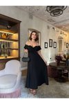 Siyah Uzun Off-shoulder Elbise