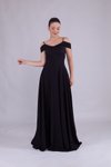 Siyah Uzun Omuz Detay Askılı Abiye Elbise