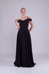 Siyah Uzun Omuz Detay Askılı Abiye Elbise