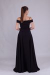 Siyah Uzun Omuz Detay Askılı Abiye Elbise
