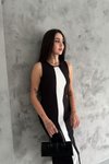 Siyah Uzun Ottoman Kumaş Ortası Beyaz Şerit Detaylı Elbise