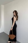 Siyah Uzun Sırt Dekolteli Soft Touch Basic Elbise