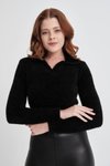 Black V-Neck Stretch Crop Soft Sweater