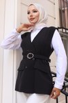 Siyah V Yaka Yelekli İkili Tesettür Takım