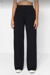 Siyah Wide Leg/rahat Kesim Yüksek Bel Esnek Örme Sandy Geniş Paçalı Oversize Pantolon