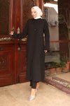 Siyah Yaka Detaylı Uzun İkili Tesettür Takım