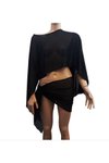 Siyah Yarasa Kol Asimetrik Tarz Salaş Bağlama Detaylı Tül Plaj Takım