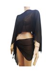 Siyah Yarasa Kol Asimetrik Tarz Salaş Bağlama Detaylı Tül Plaj Takım