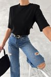 Siyah Yarım Kol Bisiklet Yaka Premium Basic T-Shirt