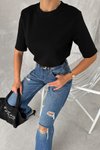 Siyah Yarım Kol Bisiklet Yaka Premium Basic T-Shirt