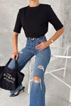 Siyah Yarım Kol Bisiklet Yaka Premium Basic T-Shirt