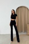 Siyah Yüksek Bel Tayt Ve Crop İkili Takım