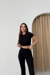 Siyah Yüksek Bel Tayt Ve Crop İkili Takım