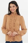 Sütlü Kahve Fırfır Detay Hakim Yaka Uzun Kol Gömlek