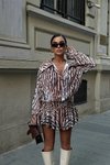 Sütlü Kahve Mini Meron Zebra Desen Gömlek Elbise