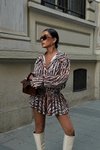Sütlü Kahve Mini Meron Zebra Desen Gömlek Elbise
