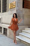 Sütlü Kahve Mini Sırt Dekolteli Dopa Detay Degaje Yaka Elbise