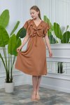 Taba Midi Dress with Ruffled Collar and Sleeves, Tie Detail, Ayrobin Fabric