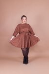 Taba Mini Büyük Beden Kadife Çiçek Desenli Yarasa Kol Elbise
