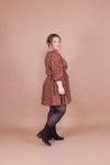 Taba Mini Büyük Beden Kadife Çiçek Desenli Yarasa Kol Elbise