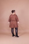 Taba Mini Büyük Beden Kadife Çiçek Desenli Yarasa Kol Elbise